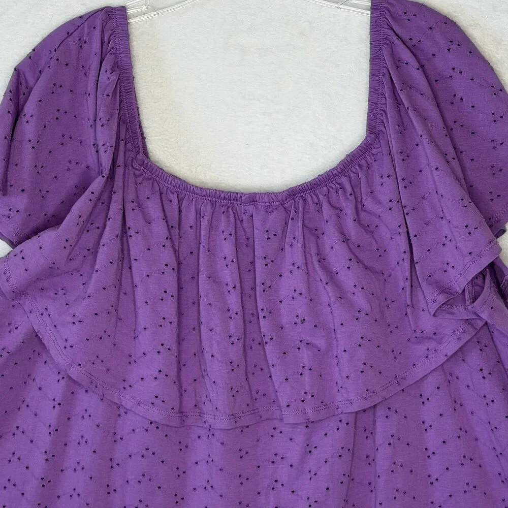 Woman Within Purple Eyelet Off the Shoulder Blouse Top Size 2X 26/28 Feminine